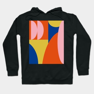 Abstract Geometric Collage in Vibrant Red, Pink, Blue, and Yellow Hoodie